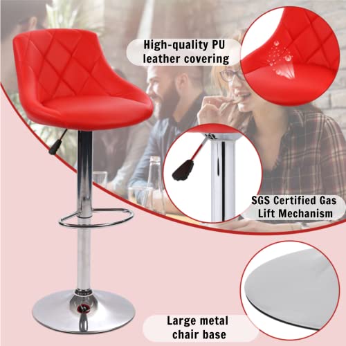 Tyyps Modern Bar Stools Set Of 2 Counter Height Adjustable Bar Chairs With Back And Chrome Base Pu Leather Barstools Island Chairs For Kitchen Living Room Pub Swivel Bar Stools (Red) #TOP4