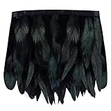  BAKHK 2m Schwarz Grüne Federn Kragen zum Basteln Natürliche Federn Cape Schal Stoffstreifen für Karneval, Halloween, Bekleidung, Kostüme, Party