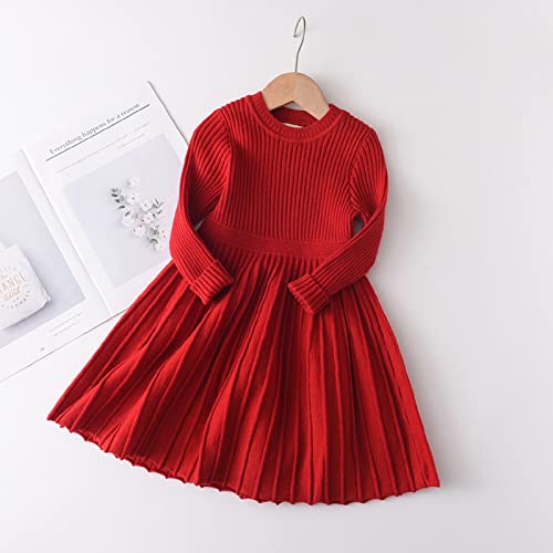 Toddler Girls Solid Sweater Fall Dress Kids Long Sleeve Knit A Line Contrast Casual Winter Dresses 1~6Y3