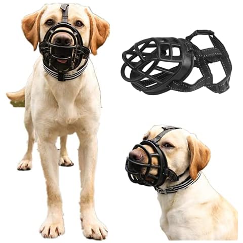 Dog Muzzle, Soft Silicone Basket Muzzle for Pet Dogs Mouth Cover Anti-Biting,Barking and Chewing for Medium and Large Dogs With Reflective Adjustable and Breathable Dog Mouth Cover Cover