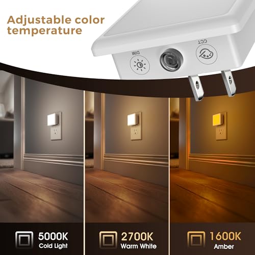 Image of L LOHAS LED 3CCT Night Lights Plug into Wall 2-Pack, 0.3W Plug in Night Light, Dusk to Dawn, Bright Nightlight Auto-On /Off, for Adults Kids Room Bedroom Bathroom Hallway Kitchen