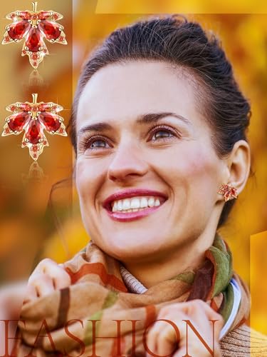 Sasylvia 4 Pcs Autumn Maple Leaf Fall Jewelry Set for Women Necklace Rhinestone Bracelet 2 Maple Leaf Earring Accessory Gift4