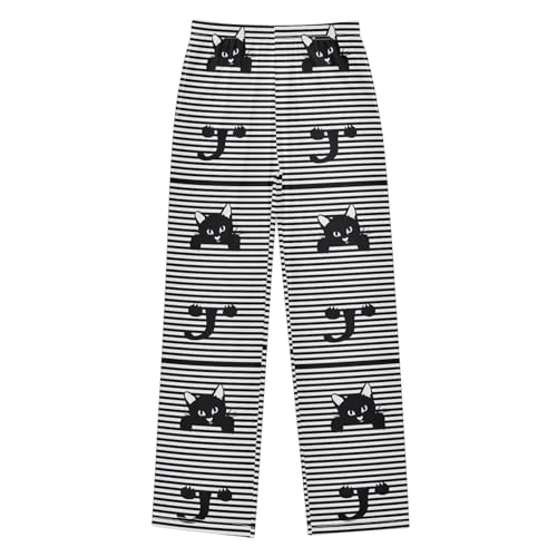 Boys' Pants Funny Cats Black and White Stripes Long Bottoms Jogger Pants Elastic Waist Trousers with Pockets S-XL