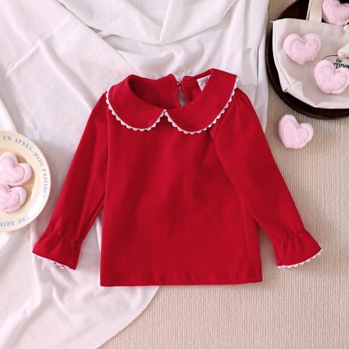 Image of MODNTOGA Kids Girls Basic Shirt Long Sleeve 3 Solid Color Doll Collar Tops Blouse