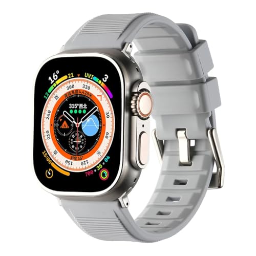 Printme Textured Silicone Band Compatible for Apple Watch 42 mm 44 mm 45 mm 49 mm, Ultra/Ultra 2, Classic Titanium Buckle, Adjustable Strap for iWatch Series SE, SE2, Series 1-8 (Grey)