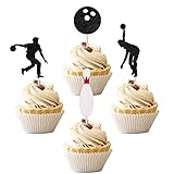 24 PCS Bowling Cupcake Toppers Glitter Bowling Alley Players Cupcake Picks Indoor Sport Baby Shower...