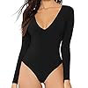 Womens-V-Neck-Long-Sleeve-Tops-Basic-Bodysuit-Jumpsuit MANGDIUP Women's V-Neck Long Sleeve Tops Basic Bodysuit Jumpsuit (Black. M)