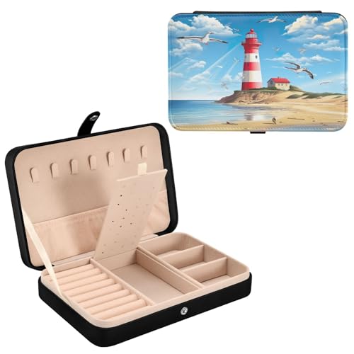 Haskirky Manga Lighthouse Jewelry Box Portable PU Leather Travel Jewelry Organize for Women Jewelry Storage Display Holder for Ring, Necklace, Earring