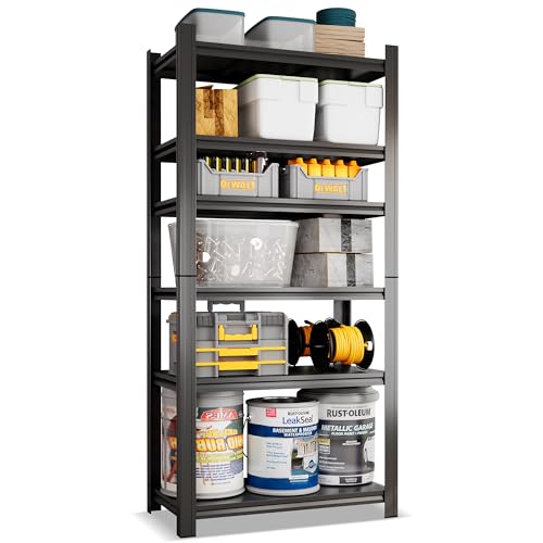 SFTORMAS Metal Garage Shelving Unit, Heavy Duty Adjustable Storage Rack, Steel Shelving, Industrial Shelves for Heavy Tools and Equipment, Ideal for Garage, Basement (6-Tier 82