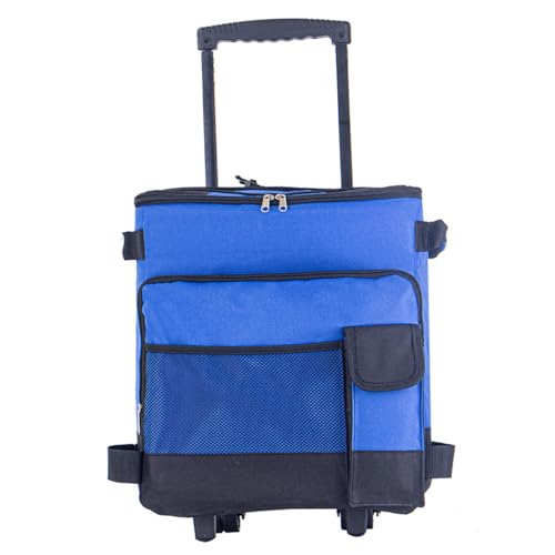 Enfriador con Ruedas y Tire de 43L Enfriador Impermeable a Impermeable de bajo Ruido de cañón múltiple Plegable de Cierre de Bolsillo de Bolsillo Aislado para al Aire Libre, Azul con Ruedas