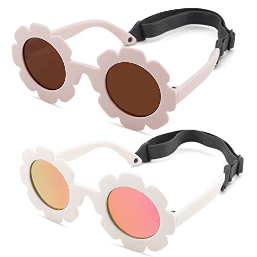 Image of Hycredi Flexible Bendable Flower Baby Polarized Sunglasses with Strap for Newborn Infant Girls Age 0-24 Months