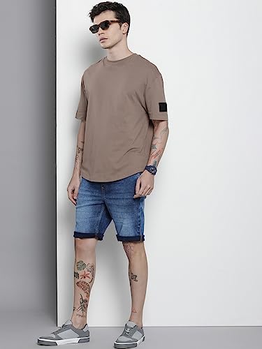 Image of The Indian Garage Co Men Regular Fit Solid Mid-Rise Denim Shorts
