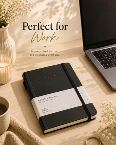 Carnet A5 couverture rigide noire à 200 pages lignées pour vos notes