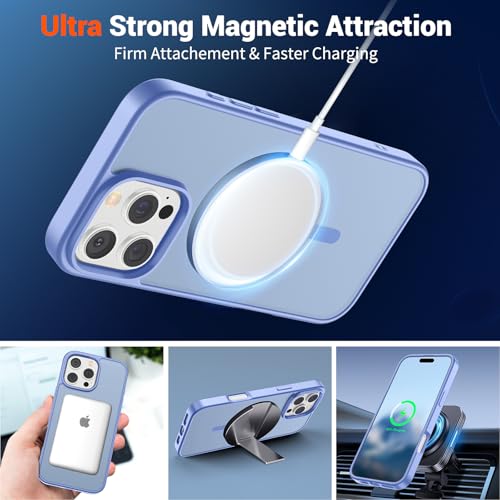 Image of SUPFINE Magnetic for iPhone 16 Pro Max Case (Compatible with MagSafe) (Military Grade Drop Protection) Slim Translucent Matte Shockproof Phone Cover,Blue Purple