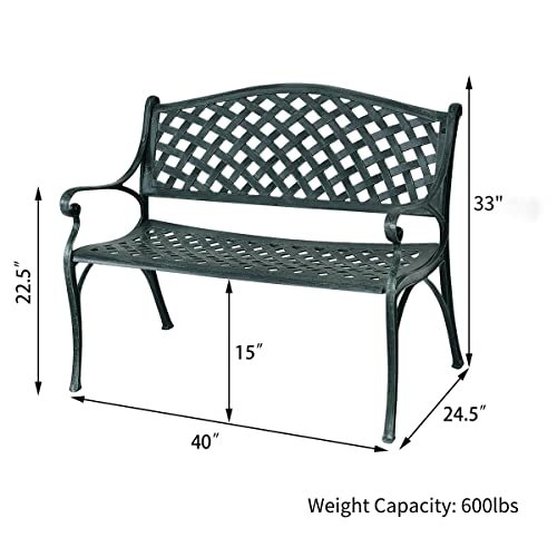 Tangkula Outdoor Garden Bench Park Bench, All-Weather Cast Aluminum Patio Bench Chair Porch Loveseat, Outdoor Furniture For Patio Garden Lawn Park Deck Path #TOP2