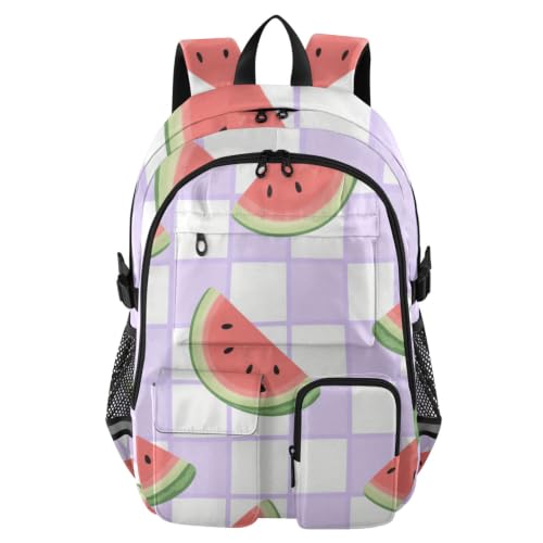 Mochila para laptop de 17.5 pulgadas roja y cuadrada con diseño de sandía para estudiantes