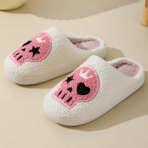 Image of Womens Mens House Slippers Retro Comfy Warm Plush Slip on Fluffy Memory Foam Home Sippers for Winter Indoor Outdoor