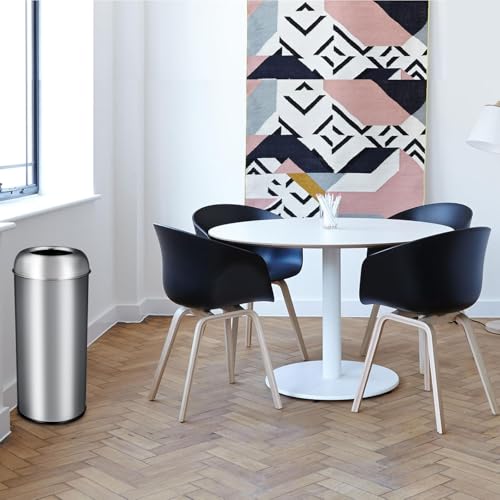 Image of 65L /17 Gallon Heavy Duty Tall Commercial /Kitchen Trash Can, Open Top Waste Bin for Office Bedroom Restaurant, Brushed Stainless Steel Finish