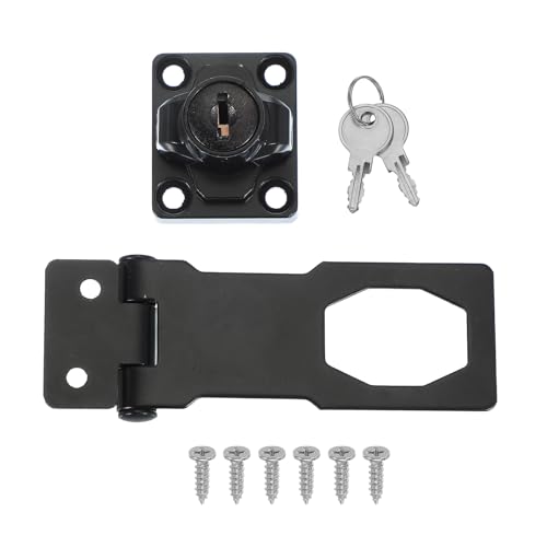 Image of MECCANIXITY Twist Knob Keyed Hasp Locks Safety Packlock Clasp Hasp Latches with Keys & Screws 3 Inch for Window Barn Drawer Cabinet Garage Closets Doors (Black)