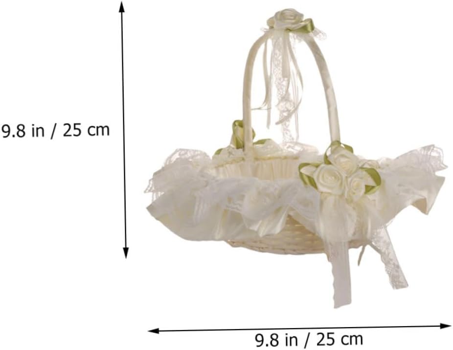 NUOBESTY Wedding Flower Basket Lace Decorated Small White Bride Basket Handheld for Flower Girl Ceremony Supplies