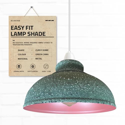Retro Green Cama Metal Lamp Shade – 29cm Replacement Ceiling Light Shade, Industrial Easy Fit Pendant Lampshade for Table Lamp, Living Room, Bedroom, Kitchen & Hallway Lighting