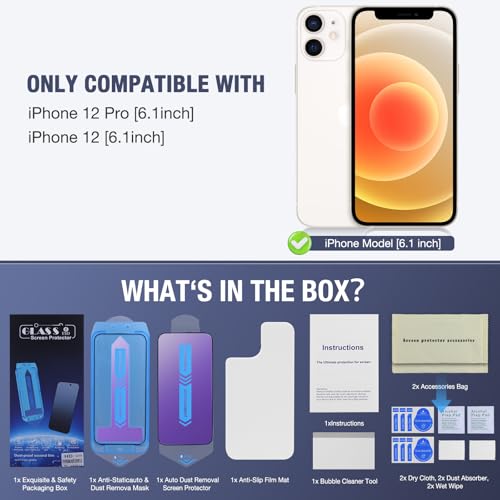 Image of 2-Pack Anti Blue Light Matte Screen Protector for iPhone 12 Pro and iPhone 12 6.1-inch 9H Tempered Glass, Full Coverage, Anti-Fingerprint, Auto Dust-Elimination, No Bubble, Easy Installation