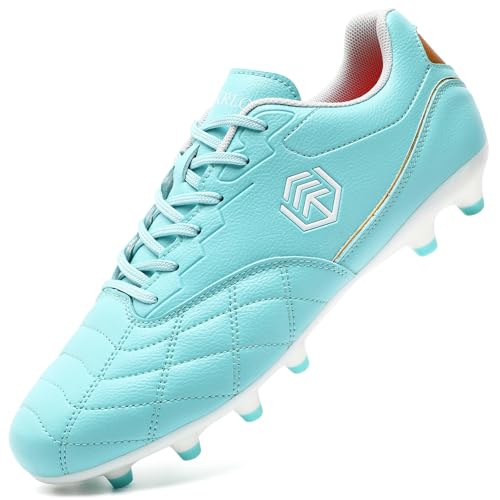 DimaiGlobal Men's Soccer Cleats Firm Ground Soccer Shoes Women's Turf Football Shoes Rugby Boots Outdoor Breathable Athletic Professional Unisex Turquoise