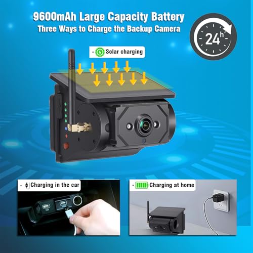 Image of Dual Magnetic Solar Wireless Backup Camera 7 inch Monitor-Max4 Channels DVR Looping 1080P 9600Amh Rechargeable Suitable for Truck Trailer Semi RV Camper Rear View Camera Easy Install (2 Camera)