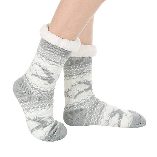 Image of Chassic Sherpa Lined Slipper Socks for Women, Non-Slip Cozy Winter House Socks, Soft Fuzzy Socks, Christmas Gifts for Women & Ladies Stocking Stuffers