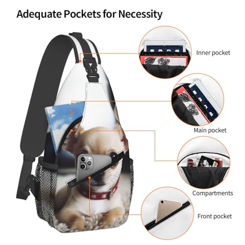 Mochila tipo sling negra con diseño de chihuahua miniatura 3