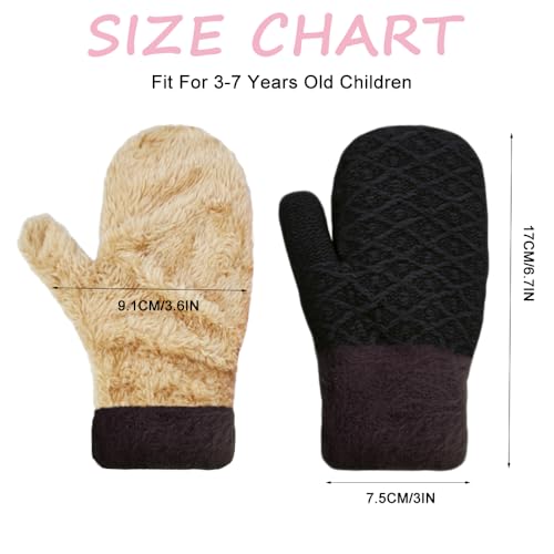 2 Pairs Kids Winter Mittens Warm Thermal Thick Fleece Knitted Snow Gloves for Girls Boys Cold Weather 3-7 Years2
