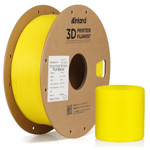 Inland PLA Basics Filament 1.75mm, 1kg Spool – Dimensional Accuracy ±0.02mm, Neatly Wound, Fits Most FDM 3D Printers (Yellow, 1 Pack)
