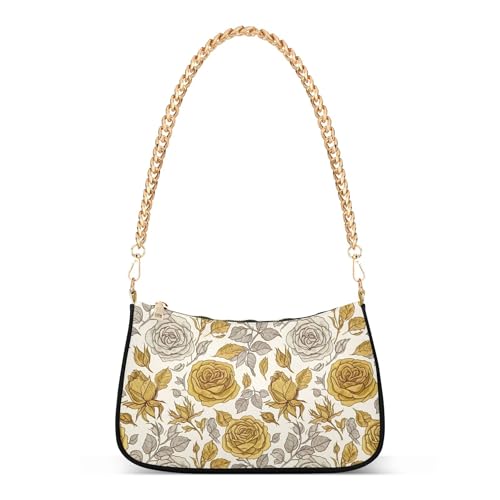 Vintage Floral White Flowers Tote Handbags Womens Ladies Shoulder Bag Prints Hobo Purse Clutch Zipper Closure Chain Strap