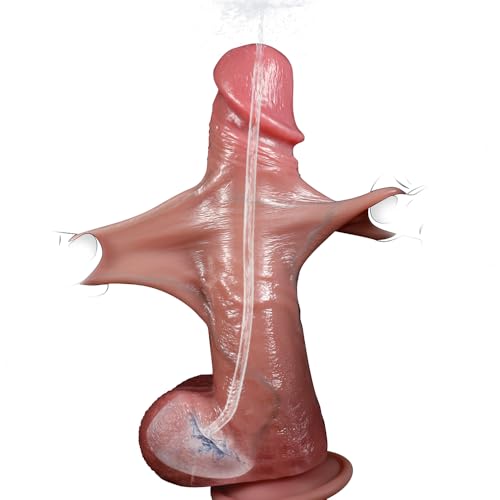 10in Bewegliches Vorhautvergnügen & Spritzfunktion Realistischer Dildo 2in1 Silikon dildos für vaginal anales Spiel Mit Saugnapf Realistische Penis Sex Spielzeug für Frauen und Männer Analdildo
