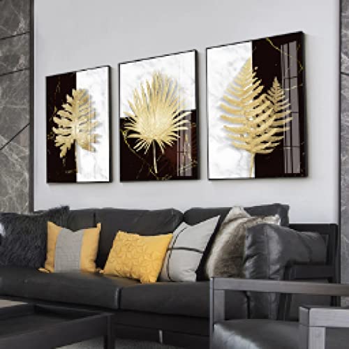 Impression Toile de Peinture Abstraite Effet Feuille d'Or Décoration Bureau