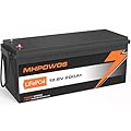 MHPOWOS LiFePO4 Deep Cycle 12V 200Ah Lithium Battery - 2560Wh, Grade A Cells, 15000 Cycles, 100A BMS with Low-Temp Protection for Marine, RV, Solar, Off-Grid, Home Backup (10-Year Lifespan)