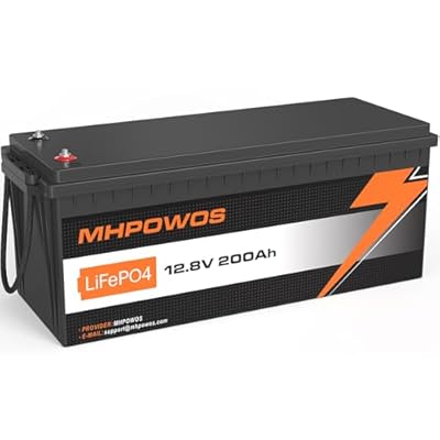 MHPOWOS LiFePO4 Deep Cycle 12V 200Ah Lithium Battery - 2560Wh, Grade A Cells, 15000 Cycles, 100A BMS with Low-Temp Protection for Marine, RV, Solar, Off-Grid, Home Backup (10-Year Lifespan)