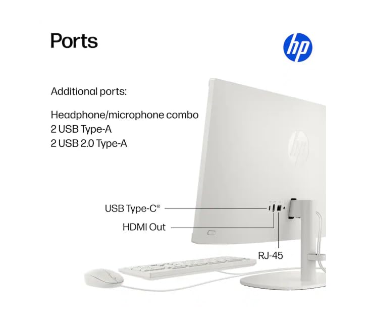 Image of HP 21.5 inch FHD All-in-One Desktop Computer, Intel Quad-Core Processor, 8GB RAM 640GB Storage (128GB SSD+512GB External), Windows 11, Wired Keyboard & Mouse, PLUSERA Earphones, Cashmere White