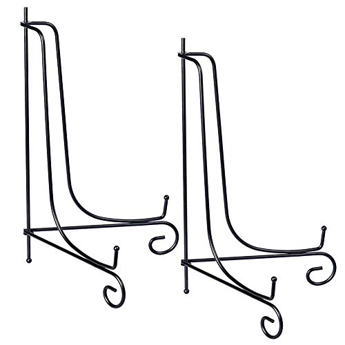 Tincogo (2 piezas) Hierro Pantalla Soporte Negro Hierro Caballete para libros de cocina, fotos, platos decorativos ,Bowl ,placas, tablets,17 pulgadas