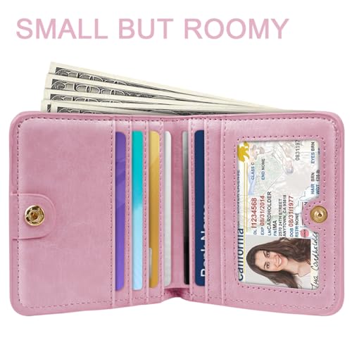 Image of Small Womens Wallet Thin Credit Card Holder Pocket Mini Purse | Compact Women Slim RFID Blocking Wallets Bifold Ladies Pocket Card Holders for Travel & Daily Use, Pink