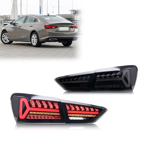 GRANDLOP New Accessory Compatible with Chevy Malibu 2019-2025 Full LED Tail Lights with Sequential Turn Signal Dynamic Animation Black Rear Lamps Assembly (Not Fit Stock Halogen Model)