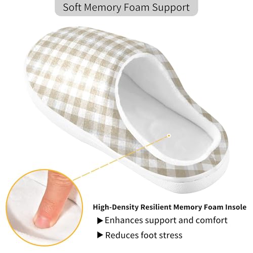 House Memory Foam Shoes for Women Plush Lining Anti-Slip Rubber Sole Comfort House Shoes Bedroom Home Office Travel Yoga S Brown Taupe Buffalo Plaid Tartan Check Scotland Beige3