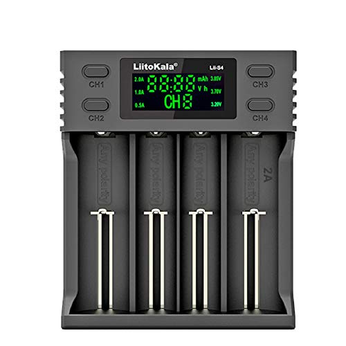 4-Bay USB Smart Battery Charger Universal Battery Charger LCD Digital Display for 18650 26650 AA AAA 18350 RCR123 14500 IMR 10440 Li-ion Ni-MH Ni-CD LiFePO4 Rechargeable Batteries