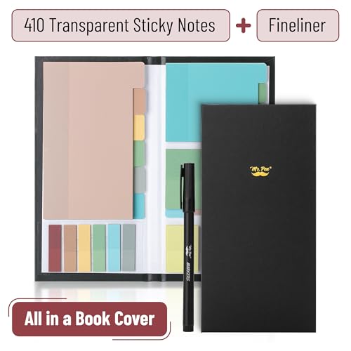 Image of Mr. Pen- Transparent Sticky Notes Set, 410 Pack | Transparent Sticky Notes Tabs with Black Fineliner Pen for Bible Study, Office, School, Planning, Journaling & Organization