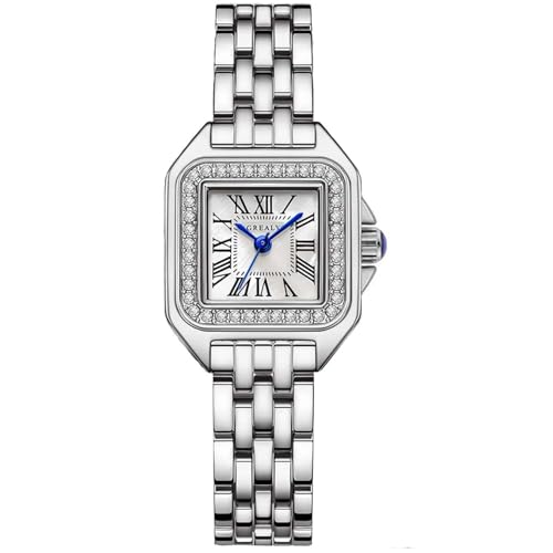Montre femme argentée strass quartz acier inoxydable chic