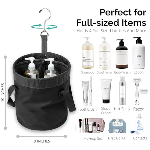 Quick-Dry-Mesh-Shower-Caddy-for-College-Dorms--Lightweight-Shower-Caddy-Mesh-with-Drawstring-Top-Breathable-Mesh-Bottom-and-Multiple-Pockets-with-Zippers-for-Cruise-Essentials-for-Shower-Black