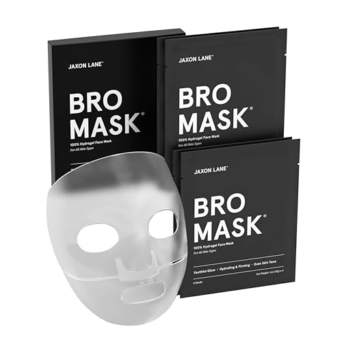 JAXON LANE BRO MASK Premium Korean Face Mask for Men (4 Pack) – Anti Aging Sheet Masks w/Hydrogel, Vitamin C, Hydrolyzed Collagen, & Hyaluronic Acid – Perfect Skin Care Stocking Stuffers for Men