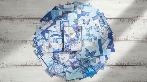 Image of ATIRAMANIYA Vintage Aesthetic Scrapbook Kit(346Pcs) Scrapbooking Supplies Kit with Bullet Junk Journal,Stationery,A6 Grid Notebook Journaling Gift for Girl (Blue -Butterfly)