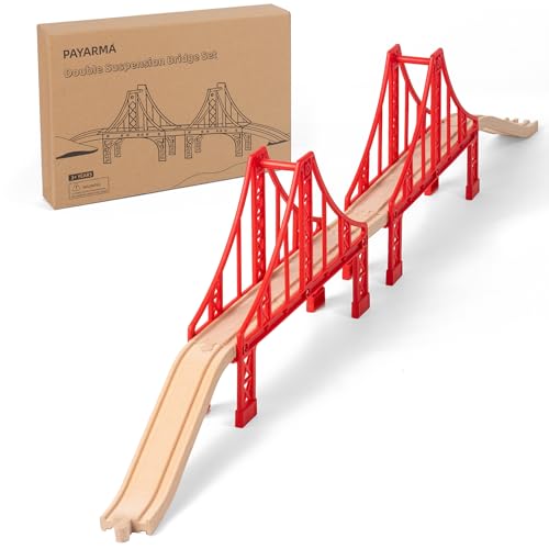 wooden train track accessories train railway accessories double suspension train bridge toy train set for toddlers 3-5 train tracks compatible with all leading brands
