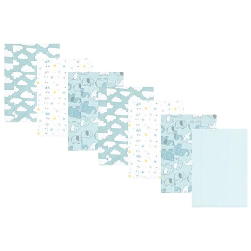 Image of Luvable Friends Hudson Baby Flannel Burp Cloths 7pk, Blue Elephant Journey